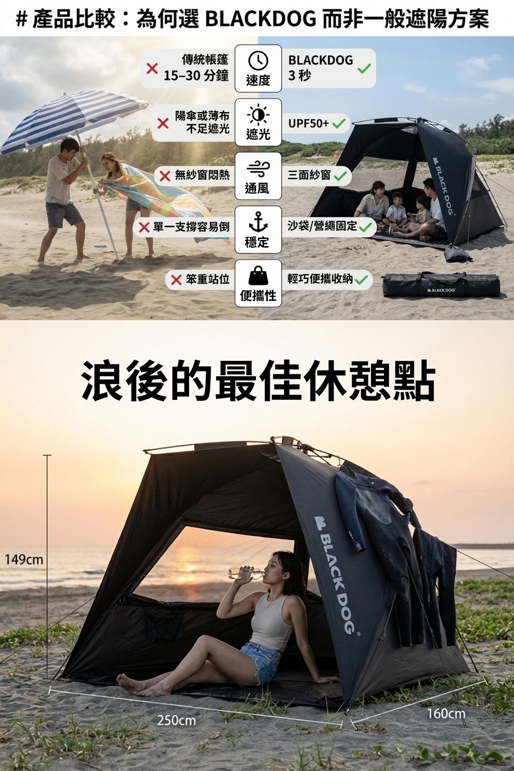 BLACKDOG 速開沙灘帳